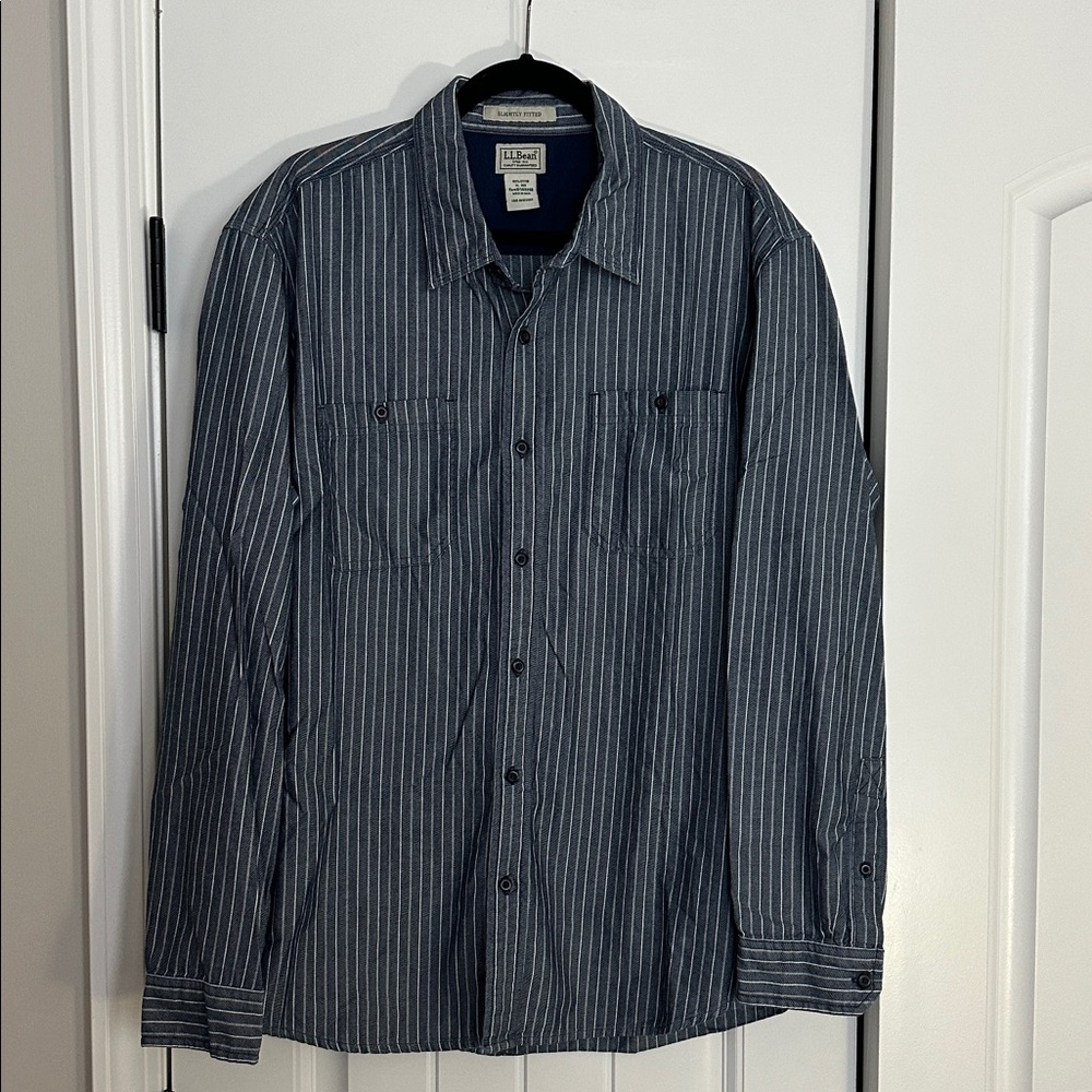 L L Bean Striped Heavy Chambray Shirt Size XLarge 100% Cotton India NWOTS